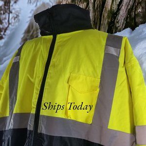 Wild Wear NWOT Men's 3X ANSI Class 2 High Visibility Yellow Hooded Jacket 10683